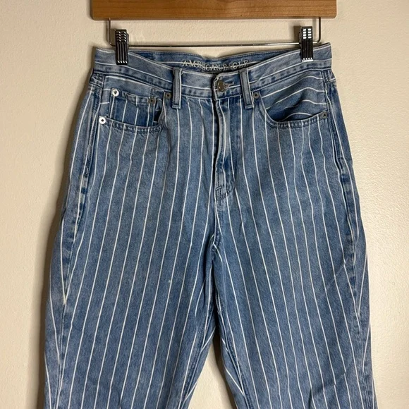 American eagle pin striped high rise mom denim ankle jeans size 4 festival cute - Picture 3 of 12